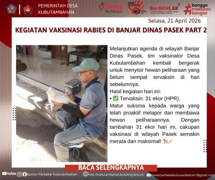 WUJUDKAN DESA BEBAS RABIES, BANJAR DINAS PASEK GELAR VAKSINASI MASSAL HARI KE-2